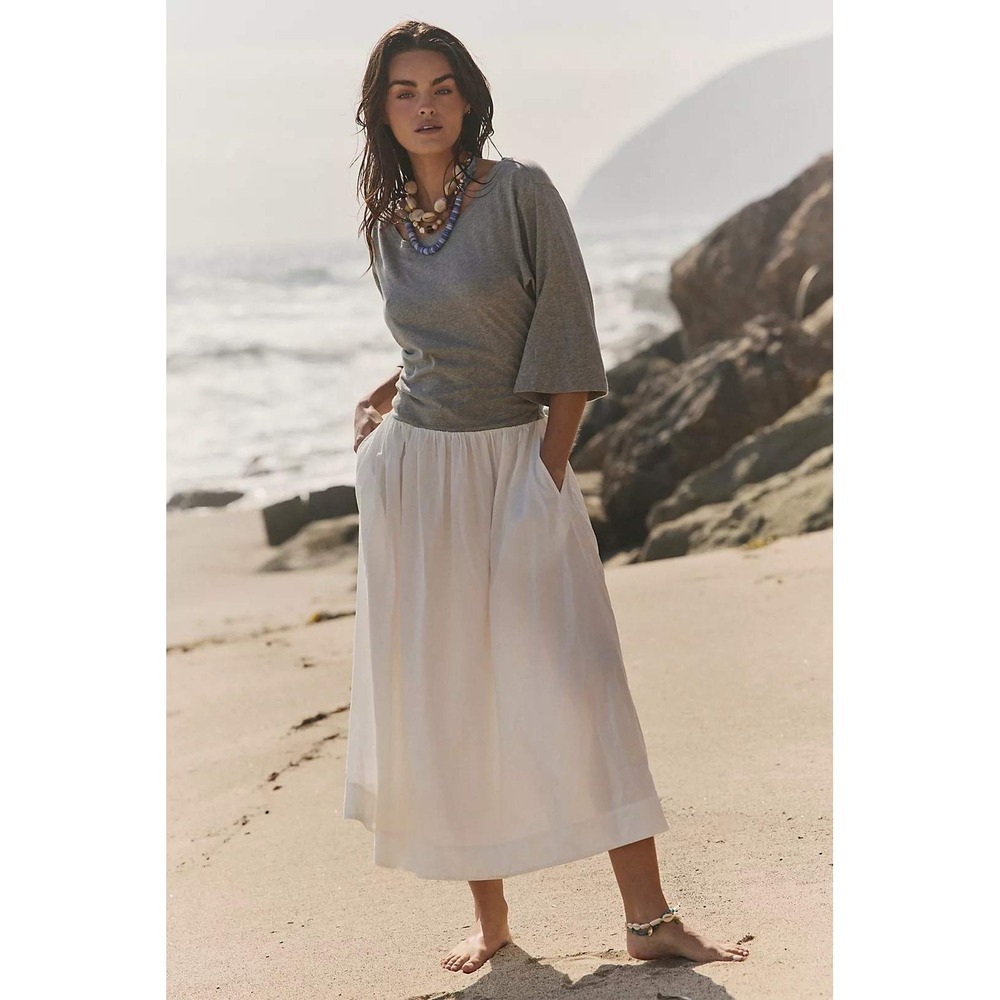 Free People Sunlit Chic Midi Dress XS Cotton Gray White Beachy Minimalist